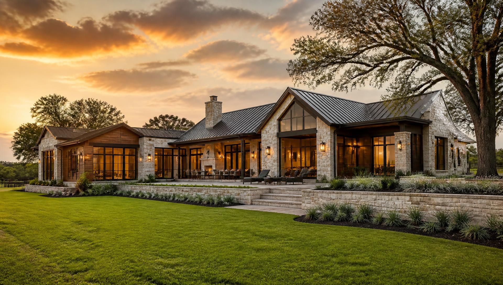 Luxury modern home exterior at dusk